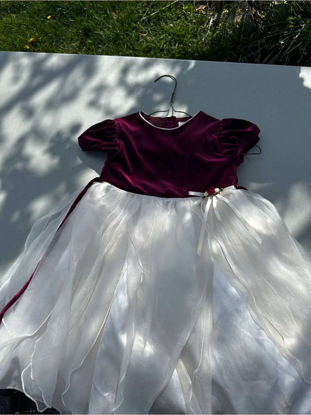 Girls Burgundy Velvet and White Tulle Party Dress